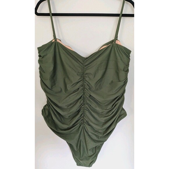 J.Crew Ruched Classic Sweetheart Neckline Olive Green Resort One Piece SZ 22 - Picture 6 of 9